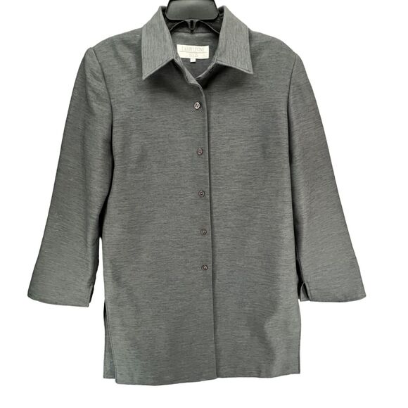 Larry Levine Suit Jacket Women 10 Gray Minimalist Career Longline Blazer Classic - Picture 2 of 15